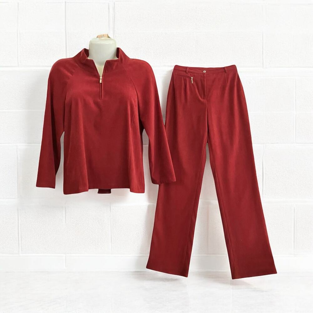 Doncaster Women's Burgundy 2- Piece Outfit 1/4 Zip Jacket Matching Pants Size 4